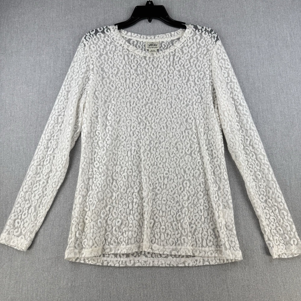 Ariat Top Womens XL White Lace Sheer Long Sleeve Western Boho Blouse